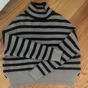 EUC Autumn Cashmere Black and Tan Stripped Sweater-Size M, 100% Cashmere